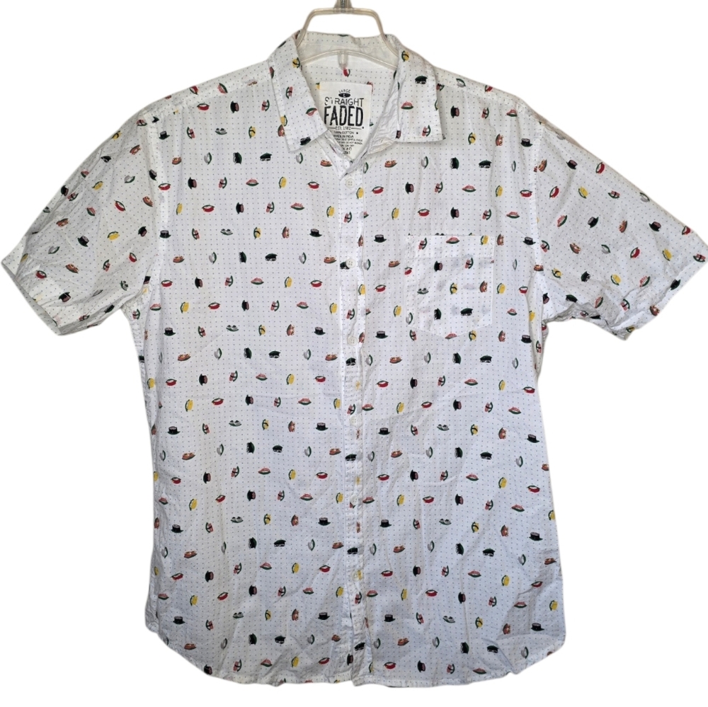 Straight Faded Sushi Graphic Short Sleeve Button Down Size Large